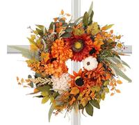 Autumn Wreath, Artificial Garland, Berries Ring with 19.69in Size & Welcome Sign, Front Door Decor for Thanksgiving, Outdoor, Wall, Window, Porch, Home, Holiday, Harvest, Gathering