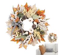 Autumn Wreath, Artificial Garland, Maple Leaf Pumpkin Wreath with Berries, Harvest Decoration for Indoor Kitchen, Farmhouse Porch, Fall Season Display Accent, 19.69 Inches