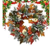 Autumn Wreath - Fall Wreath For Front Door | Wall Mantel Garland | Pumpkins Wreaths | Festive Maple Leaves Pumpkin Wreaths For Outdoor Indoor Thanksgiving Window Doors Party Wedding Kitchen Display