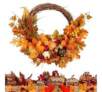 Autumn Wreath - Handmade 45cm | Artificial Maple Leaf Door Hanging | Harvest Season Curved Vine Decoration For Wall Porch Garden Farmhouse Front Door Wall Window