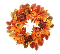 Autumn Wreath - Harvest Garland, 18 Inches Artificial Wreath Decoration with Maple Leaves Pumpkin and Berries, Halloween Decorations | Festival Wreaths For Home Front Door Thanksgiving Harvest