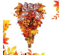 Autumn Wreath, Maple Leaves, Berry Bow, Decorative Wall and Mantel 19.69 Inches, Thanksgiving Holiday Decor, Wedding Party Accent, Perfect for Door, Fireplace, Window, Table, Wonderful Present