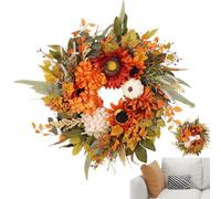 Autumn Wreath, Wreath with Sunflowers and Berries, Farmhouse Style Door Garland Welcome Sign, Compact Ideal for Holiday Harvest Decorations on Outdoor Wall, Window, Home Porch, Entryway, or Patio