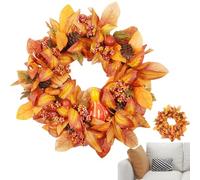 Autumn Wreaths - Fall Wreaths,Wreath, Artificial Wreath 50cm/20in Christmas Front Door Rattan Garland with Pumpkin Berries Pine Cone Maple Leaves For Thanksgiving Halloween Autumn Home Decoration