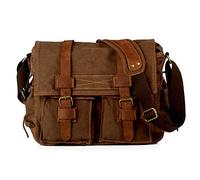 autumndeer Bolsa para laptop de 14.5 pulgadas, estilo vintage, casual, de lona, de piel militar, para viajes, bandolera, para escuela, laptop