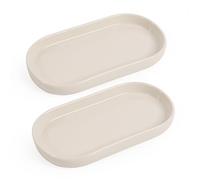 Autumnlife Bandeja de baño de cerámica, 2 unidades, ovalada, para cosméticos, pequeña bandeja para inodoro y lavabo, bañera o fregadero de cocina, color blanco crema