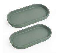 Autumnlife Bandeja decorativa de baño, 2 unidades, bandeja de cerámica decorativa, cosmética, pequeña bandeja ovalada para inodoro y lavabo, bañera o fregadero de cocina, color verde