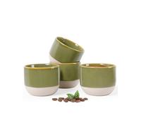 Autumnlife Juego de 4 tazas de café de espresso verde, 120 ml, hechas a mano, de porcelana, sin asa, para café espresso y moca, idea de regalo perfecta