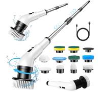 Auveach Cepillo eléctrico giratorio para limpieza con 10 cabezales reemplazables, motor potente de 3 velocidades ajustables con 140 cm, mango extensible ajustable para casa, baño, cocina o coche