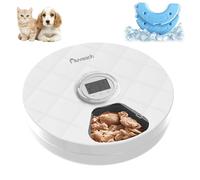 Auveach Comedero Automático Comida Humeda para Gatos Perros Alimentador Automatico Gatos con Temporizador Programable Dos Paquetes de Hielo para Comida Seca y Húmeda Pantalla LED, 6 Comidas Frescas
