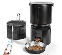 Auveach Comedero Gato Automatico y Fuente para Gatos Set - 4L WiFi 2.4G Dispensador de Comida para Gatos Perros con Temporizador Programable, 1-10 Comidas al Día, Cuenco de Acero Inoxidable (Negro)