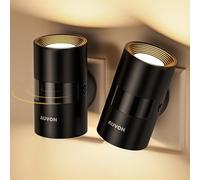 AUVON Lámpara de Noche Enchufable con Sensor de Movimiento y Sensor Crepuscular, Iluminación Superior e Inferior, Luminosidad Ajustable, Innovadora Rotación de 90° para Dormitorio, Pasillo, Cocina