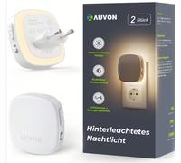 AUVON Luz nocturna con sensor de movimiento, paquete de 2, LED blanco cálido, brillo regulable, para pasillo, escalera, dormitorio