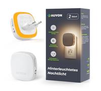 AUVON Luz Nocturna Infantil, Con Sensor de Movimiento/Crepuscular, Interior | Luz Nocturna Enchufe, Luz LED de Ajustable de 1-50LM Escalera, Pasillo, Dormitorio, Baño, Cocina, Paquete de 2, Ámbar 1600K