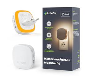 AUVON Luz Nocturna Infantil, Luces Nocturnas de Pasillo de Enchufe con Sensor Movimiento y Sensor de Crepúsculo, 2 Piezas Luz LED de Color Ámbar Ajustable de 1-50 lm Escalera Dormitorio Cocina, ámbar