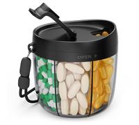 AUVON Pastillero Semanal 1 Toma, Pastillero Diario Portátil Redondo con 7 Compartimentos Grandes y Separados, Pill Box Grande para Vitaminas, Aceites de Pescado, Medicamentos, Negro