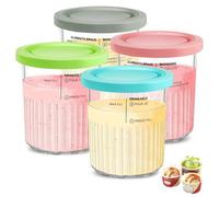Auvrgmin Juego de 4 recipientes para creami Ninja Creami Deluxe Ice Cream Maker NC501 NC501EU NC500 Series Pints y tapa, sin BPA, aptos para lavavajillas, rosa, verde, gris y azul