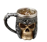 AUVSTAR Gothic 3D Skull Mug - Taza de acero inoxidable Seleton Drink Mug para bebidas, Medieval Viking Warrior Skull Armor Drinking Mug, Decoración de Halloween, Party Trick Cup