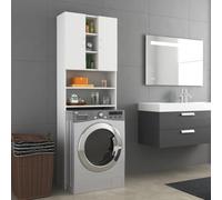 AUVYI Almacenamiento sobre el inodoro, color blanco, 64 x 25,5 x 190 cm, material de madera, ahorra espacio, armario para lavadora, mucho espacio de almacenamiento, muebles de baño con 2 puertas y 9