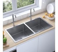 AUVYI Fregadero de cocina hecho a mano de acero inoxidable plateado 86,5x44x20cm Fregadero de cocina para encimera de cocina Lavabo de encimera de cocina Fregadero sin mueble inferior Kitchen Sink