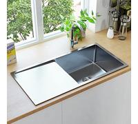 AUVYI Fregadero de cocina hecho a mano de acero inoxidable plateado 87x44x20cm Encimera de cocina Kitchen Sink Fregadero de cocina Grifo de cocina Fregadero sin mueble inferior Lavabo Encimera de