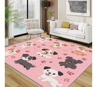 AUWUUA Adorable Alfombra para Perros 100x120cm, Color Rosa, Dibujos Animados de Perros y Cachorros Alfombra Antideslizante para la habitación de los niños, Sala de Estar, Dormitorio, Sala de Juegos