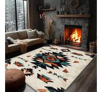 AUWUUA Alfombra Azteca nativa Americana de 250 x 250 cm, diseño geométrico Abstracto del suroeste, Lavable, para Sala de Estar, Antideslizante, Suave, de Pelo Corto, para Puerta de Cocina