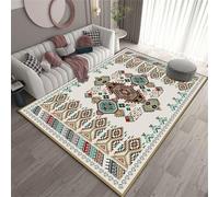 AUWUUA Alfombra Azteca para Dormitorio, 120x120cm, Estilo Boho del suroeste con Estampado Floral geométrico, para Sala de Estar, decoración Oriental Vintage, Antideslizante para Comedor y Oficina.