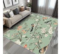AUWUUA Alfombra con diseño de Flores y pájaros, 80 x 150 cm, Color Verde Salvia, con Estampado artístico de Ramas Vintage, Antideslizante, Lavable, con Motivos Florales botánicos, para Dormitorio