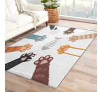 AUWUUA Alfombra con diseño de Huellas de Gato (250 x 365 cm) para Dormitorio y Sala de Estar, habitación Infantil con Dibujos de Gatitos, Antideslizante y Lavable para habitación de niñas.