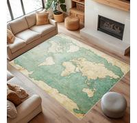 AUWUUA - Alfombra con diseño de Mapa del Mundo (80 x 120 cm), Color Verde, Retro, Lavable, con temática de Aventura y geografía, para Dormitorio, Suave, Antideslizante, para Pasillo y Cocina