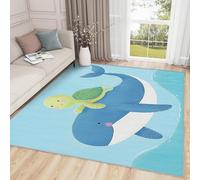 AUWUUA Alfombra de Ballena para Guardería, Linda Alfombra de Animales del Océano de Dibujos Animados, 250x365 cm, Alfombras de Tortuga Marina y Ballena para Dormitorio de Niños y Niñas