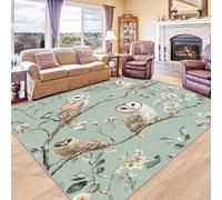 AUWUUA Alfombra de búho para habitación Infantil, 50 x 80 cm, Color Verde Salvia, con pájaros en una Rama, diseño Floral, diseño botánico, Lavable, Antideslizante, para Dormitorio y Cocina