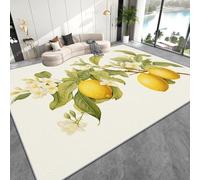 AUWUUA Alfombra de Cocina con diseño de limón Amarillo, 100 x 120 cm, Lavable, rústica, con Motivos botánicos, Antideslizante, para Sala de Estar, Dormitorio, Comedor, Entrada, guardería y Oficina.