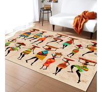 AUWUUA Alfombra de Entrada Vintage con Hermosos diseños de Mujeres africanas, 80x120cm, Estilo étnico Retro, Lavable, Antideslizante, Ideal para Dormitorio, mesilla de Noche, Cocina o Puerta