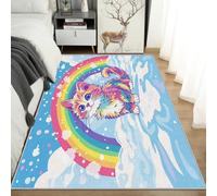 AUWUUA Alfombra de Gato arcoíris para Dormitorio de niñas, 250 x 365 cm, diseño de Gatitos de fantasía, con temática de Dibujos Animados, Lavable y Antideslizante.