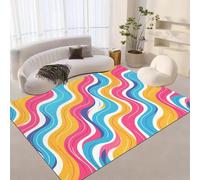AUWUUA Alfombra de líneas onduladas Coloridas para Sala de Estar, 70 x 120 cm, Moderna, Sencilla, Lavable, Antideslizante, para Cocina y Comedor.
