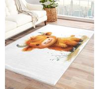 AUWUUA Alfombra de Vaca de Las Tierras Altas (250 x 365 cm) para Dormitorio de niños y niñas, con Bonitos Dibujos de Animales de Granja de Las Tierras Altas, Lavable y Antideslizante