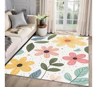 AUWUUA Alfombra Floral para Sala de Estar 100x150cm Diseño de Margaritas de Dibujos Animados, decoración para Cuarto de niñas, Alfombra Antideslizante Lavable para Dormitorio, habitación Infantil