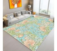 AUWUUA Alfombra Floral William Morris de 200 x 300 cm, Estilo Vintage, Retro, Bohemio, con Flores botánicas, Lavable, Antideslizante, de Pelo Corto, para Sala de Estar, Interior, Verde/Beige