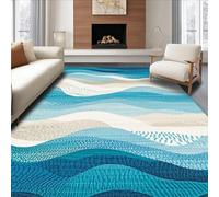 AUWUUA Alfombra Grande con diseño de Olas costeras ombré para Sala de Estar, 180 x 270 cm, con Degradado Abstracto de Acuarela Azul, Lavable, Moderna Alfombra oceánico para Cocina y baño.
