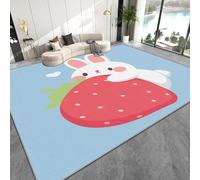AUWUUA Alfombra Infantil con diseño de Conejo y Fresa, 120 x 210 cm, Color Azul, con Dibujos Animados, Lavable y Antideslizante, para salón, Dormitorio y Sala de Juegos.