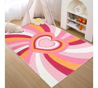 AUWUUA Alfombra Infantil con diseño de corazón Rosa y Rayas arcoíris para Dormitorio de niñas, 250 x 365 cm, Lavable, Antideslizante, con Bonito diseño de corazón Pastel para Aula y Sala de Juegos.