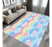AUWUUA Alfombra Lavable arcoíris para Dormitorio de niñas, 250 x 365 cm, diseño de Corazones, Bonita Alfombra de Juegos con Dibujos Animados para guardería, Suave y Antideslizante.