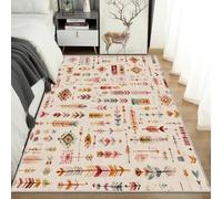 AUWUUA Alfombra Lavable Estilo Occidental, 180x260 cm, Color Beige, Estilo Boho Azteca Tribal Indio. para Sala de Estar, Dormitorio, Comedor u Oficina. Alfombra Antideslizante y Suave.