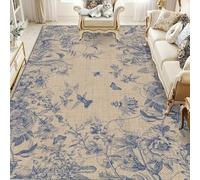 AUWUUA Alfombra Lavable Toile-de-Jouy 160x230cm Alfombra Retro Floral Francesa Azul y Blanca para Dormitorio, Sala de Estar, Comedor, Entrada, Cocina, Pasillo, Felpudo Interior, Fina
