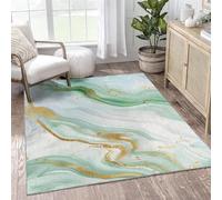 AUWUUA Alfombra Moderna con Estampado de mármol Verde, 150 x 180 cm, Textura Abstracta de Lujo con líneas Doradas, Antideslizante, Lavable, para Sala de Estar, Dormitorio y baño.
