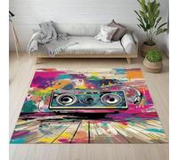 AUWUUA Alfombra Vintage con diseño de Radio de 250 x 300 cm, Moderna Alfombra Abstracta con Grafiti para Dormitorio y Sala de Estar, alfombras Antideslizantes con diseño de Arte Callejero de Hip Hop