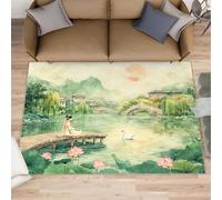 AUWUUA - Alfombras clásicas de Paisaje Chino para Pasillo, 40 x 60 cm, Lavables, con diseño de Lady Lotus y Puente Antiguo, con Vistas al Lago, para Dormitorio, Estilo Oriental asiático, decoración