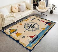 AUWUUA Alfombras de Brújula Náutica Vintage Azul Marino para Dormitorio, 150 x 250 cm, Bonito Faro, Velero, Delgada, Antideslizante, Grande, para Sala de Estar, Comedor, Guardería, Cocina